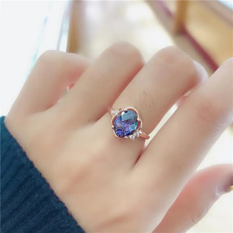 Women's Jewelry 585 Purple Gold Inlaid Sapphire Oval Crystal Chains Woman Exquisite Elegant Charm 14K Rose Gold Pendant