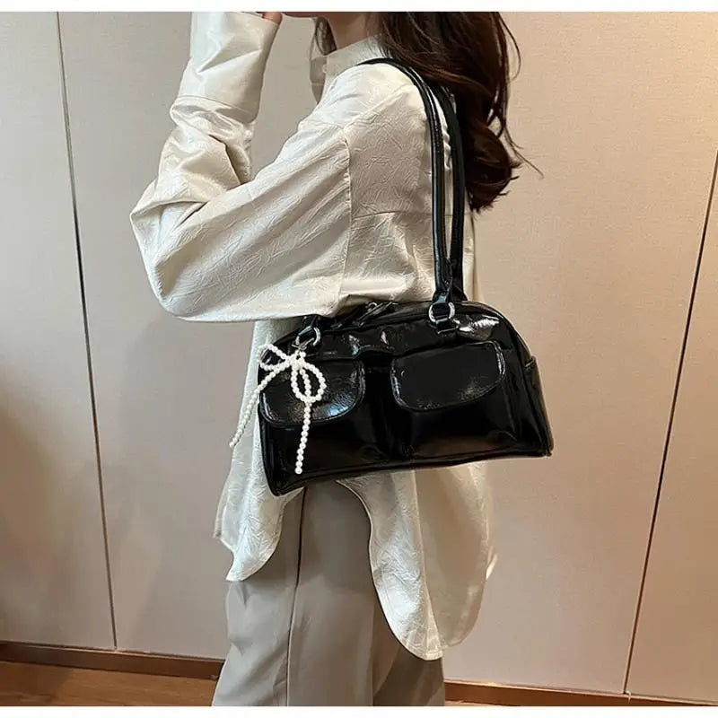 Women's Handbag with Pendant Armpit Boston Bag Fashion Cool Bowling Bags Ladies Large Capacity Shoulder Bag