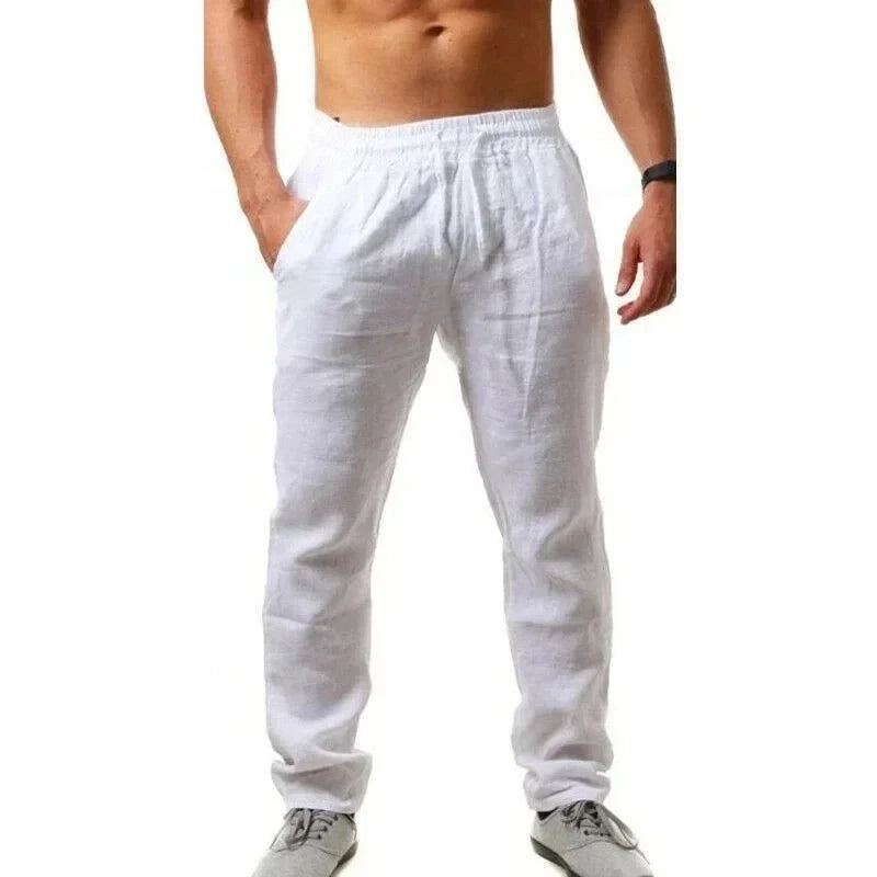 2024 New Men's Cotton Linen Pants Summer Solid Color Breathable Linen Trousers Male Casual Elastic Waist Fitness Pants