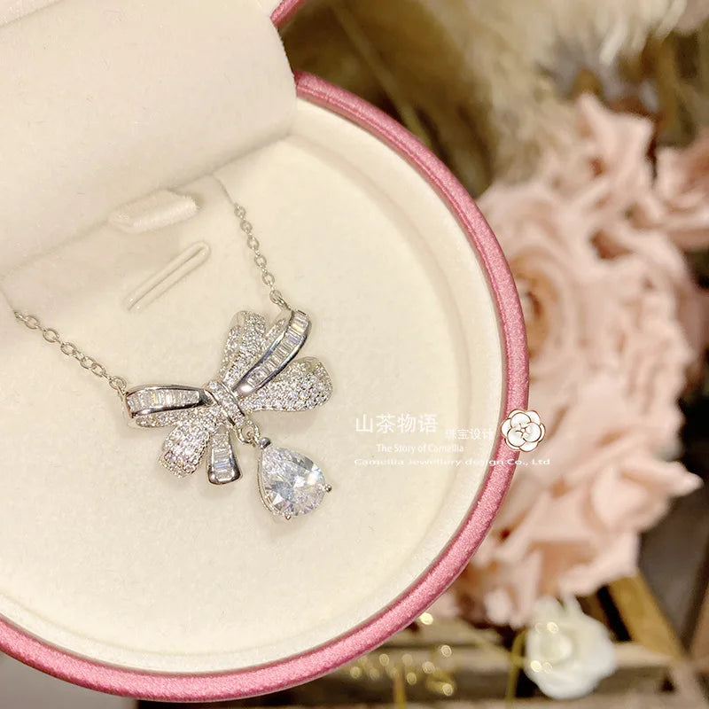 luxury jewelry set for women geometric earrings design bow necklace