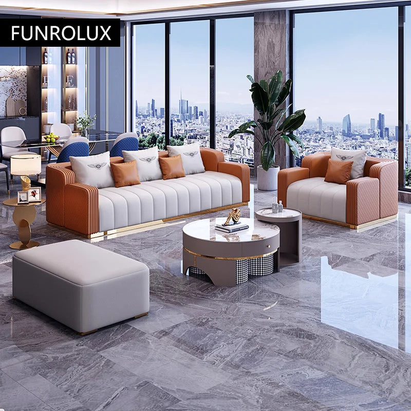 Light Luxury Leather Sofa Combination Modern Minimalist Design High-End Three Or Four People Sofa Living Room Furniture