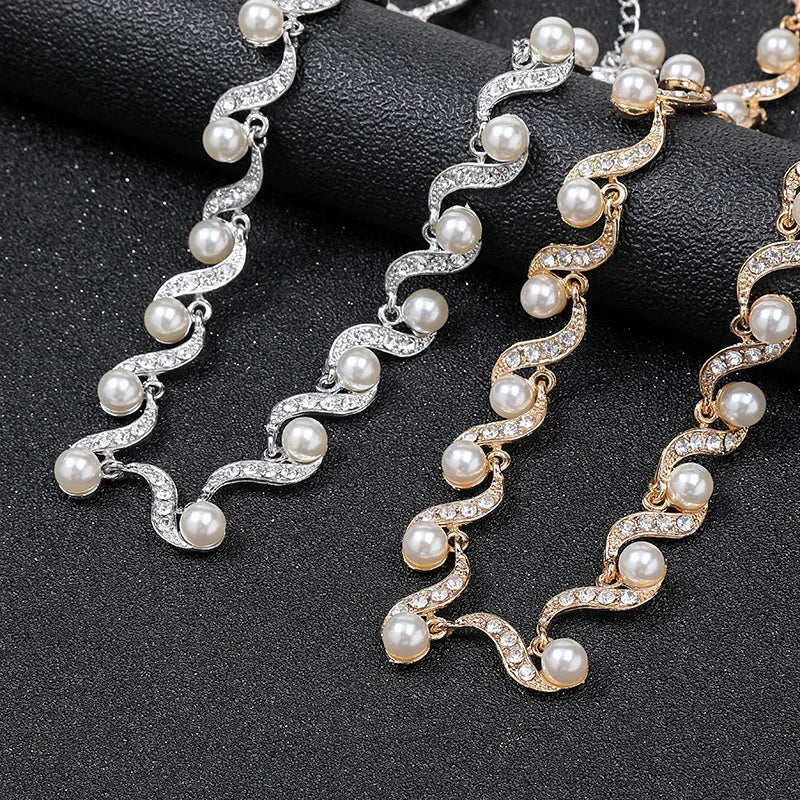 New pearl  jewellery woman necklace Women's earrings two-piece jewelry sets niche versatile sweater chain lock  bone chain alloy