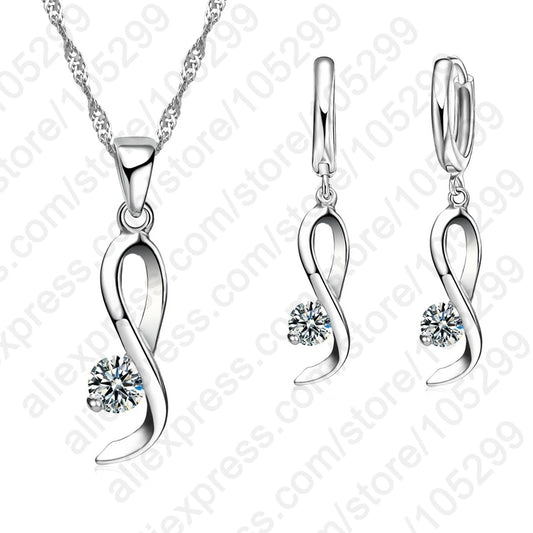 Elegant Woman 925 Sterling Silver Jewelry Clear CZ Fashion Design Pendant Necklace Woman Drop Earring Wedding Set With Box
