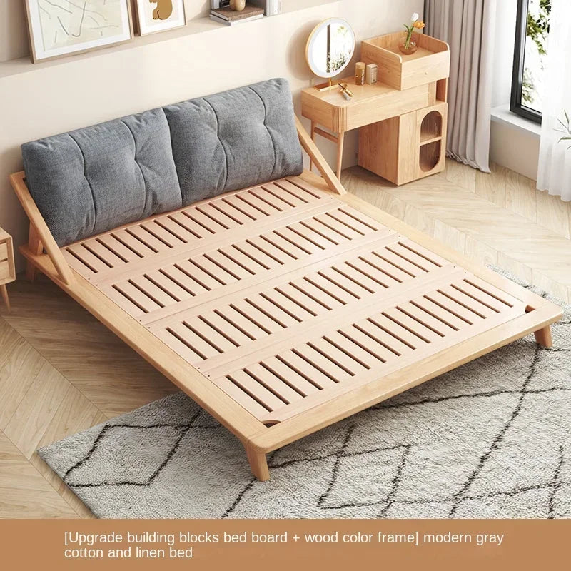 Nordic solid wood bed 1.8m modern simple Japanese cream style tatami double low bed small family log master bedroom