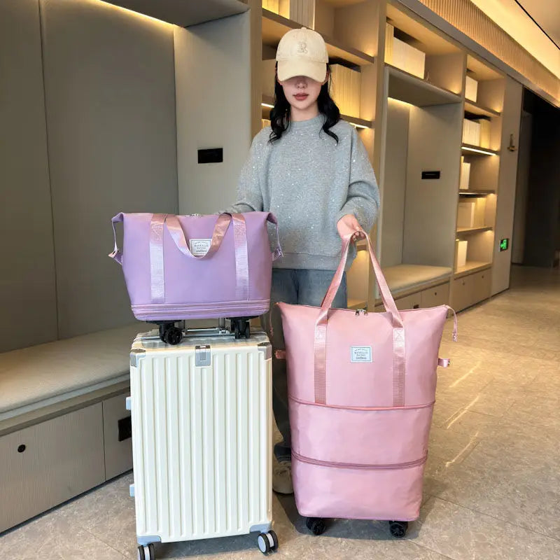 Large Capacity Travel Trolley Luggage Storage Bag With Wheels Waterproof Pulley Portable Collapsible Expandable Fashion Clothes
