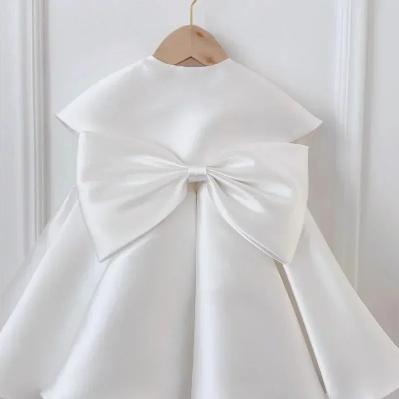 Baby Girl Princess Party Birthday Baptism Frocks Baby Clothes 1-7Y Pearl Silk Dress Cloak Infant Toddler Vintage Bow Vestidos
