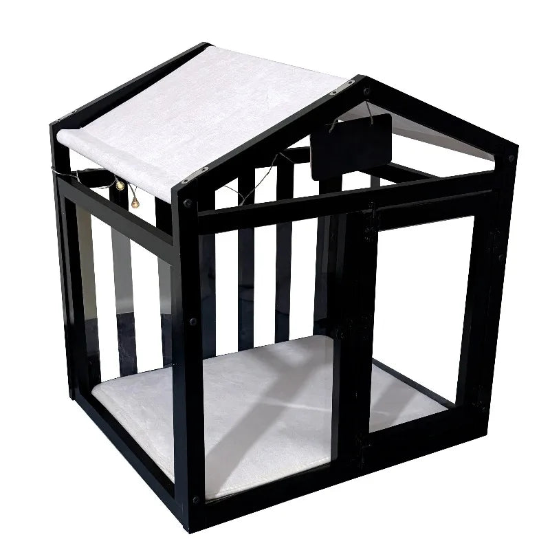 Wooden Small Medium Dogs House Bed Indoor Transparent Board Cats House Luxury Creative Pets Villa with Door Puppy Supplies