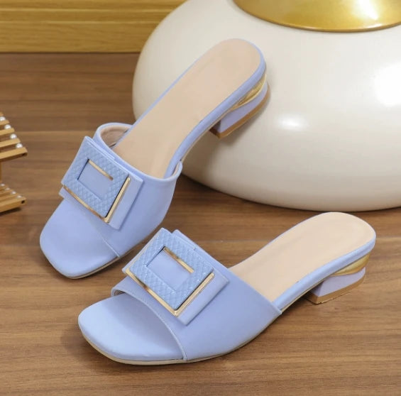 Fashion Women High Heel Slippers Summer Slip on Elegant Low Heel Shoes for Wedding Party Comfortable Non-slip Women's Slippers