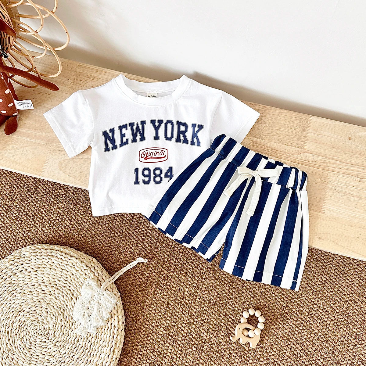 2025 New Baby Boy Clothing Set Toddler Baby Clothes Letter Print T-shirt+Striped Shorts Newborn Boy Girl Summer Outfits 2Pcs