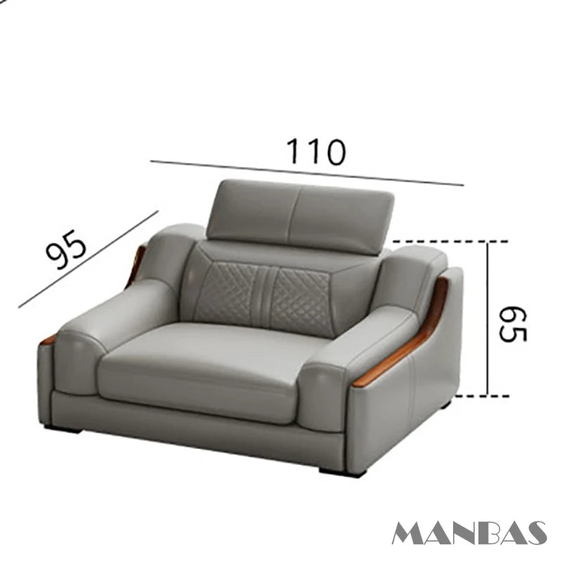 Stylish Italian Genuine Leather Sofa for Living Room with Cup Holder, USB, Adjustable Headrests & Bluetooth Speaker - Linlamlim
