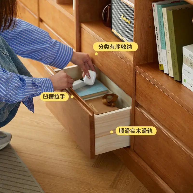 Solid wood partition bookshelf, small apartment storage cabinet, storage cabinet bookshelf, low cabinet, living room combination