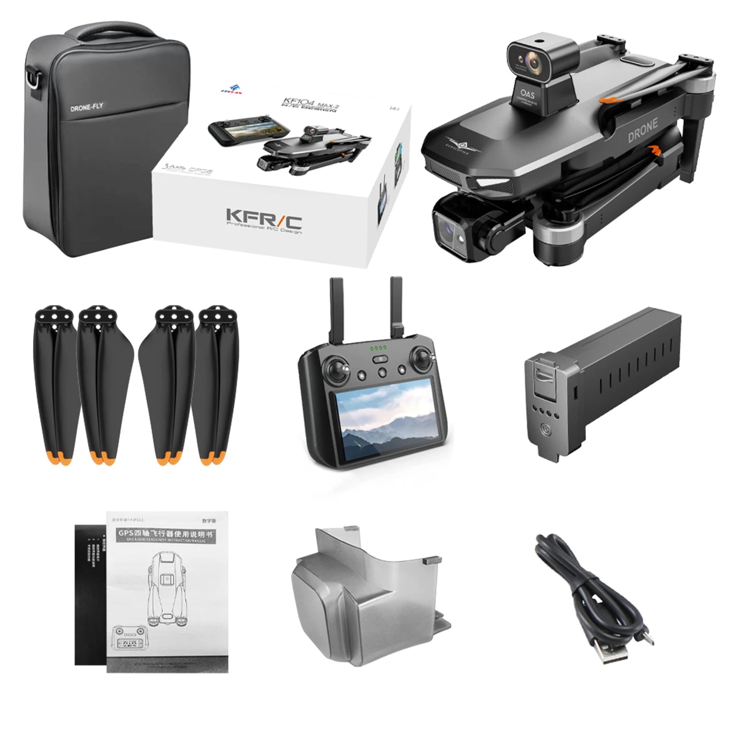KF104MAX-2 KF104 RC Drone Intelligent Touch Screen FPV Brushless Control 3-axis Gimbal GPS Positioning Aerial Photography Drone
