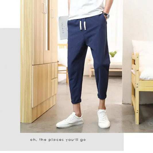 2025 Men's Cotton Linen Pants Male Summer New Breathable Solid Color Linen Trousers Fitness Streetwear Ankle Length Trousers 5XL