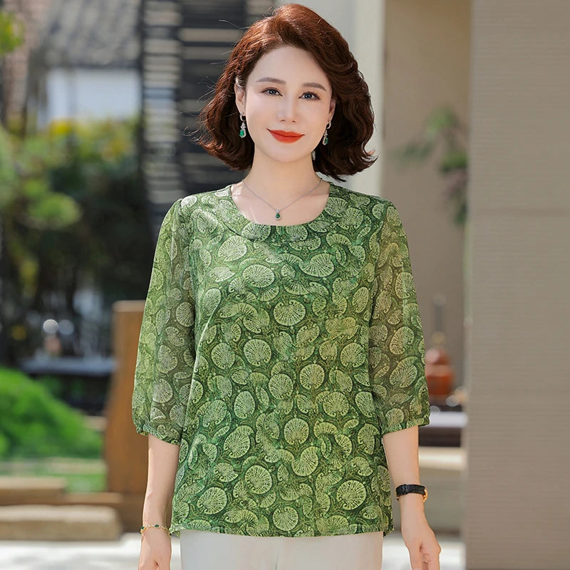 New Vintage Chiffon Women's Clothing Korean Pullovers Women's Clothing Summer Printing half sleeve Tops O-neck T-Shirts