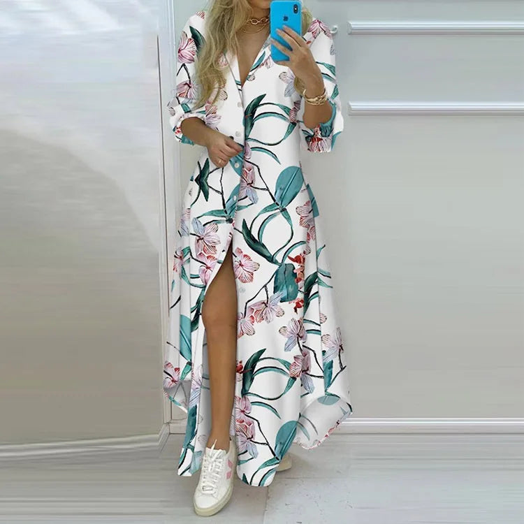 Women's Clothing 2024 Autumn New Long Skirt Ins Single Breasted Irregular Shirt Dress