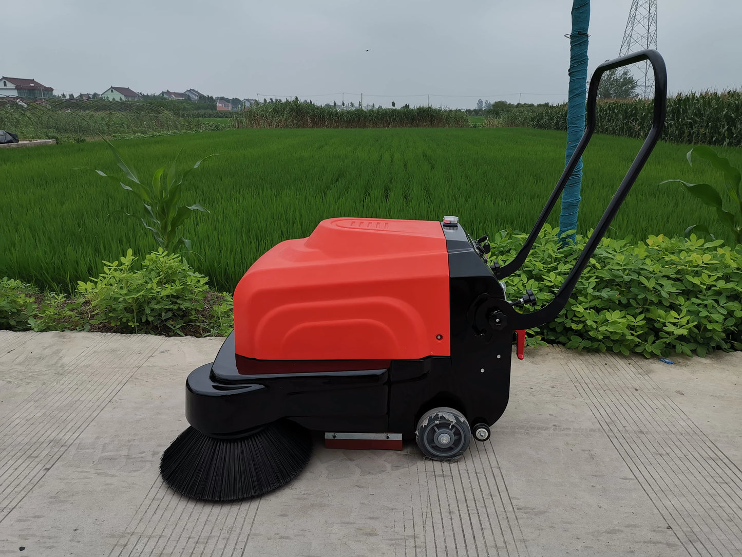 Electric Power Hand Push Road Sweeper Walking Behind Yard Sweeper