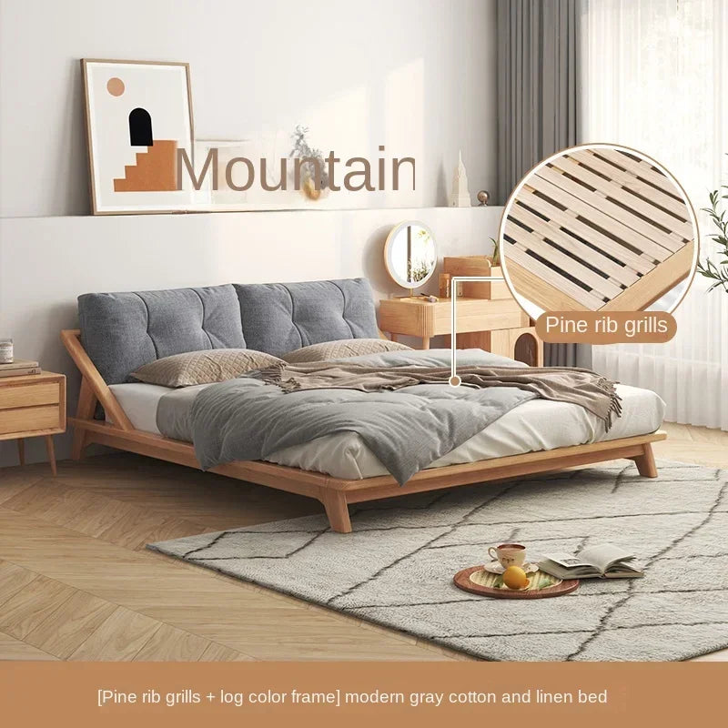 Nordic solid wood bed 1.8m modern simple Japanese cream style tatami double low bed small family log master bedroom