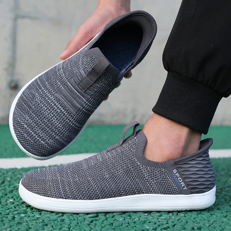 Men's Sports Shoes with Simple Mesh and Wide Feet, Lightweight Shock-absorbing Running Shoes, Casual Multifunctional Lazy Shoes