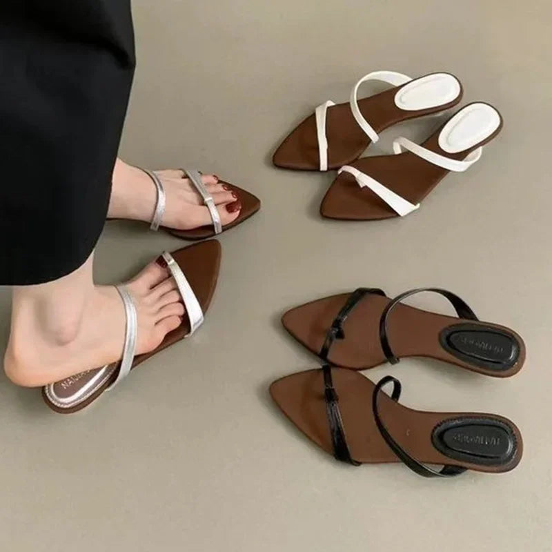 Women Slippers Designer Heeled Sandals Fashion Woman Shoes 2025 Summer New Slides Elegant Flip Flops Beach Sandalias De Mujer