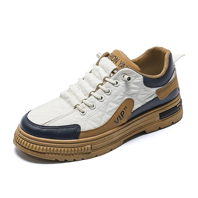 Men’s Shoes Fashion Leather Casual Shoes For Men Mesh Lightweight Sneakers Elastic Band Platform Vulcanized Shoes
