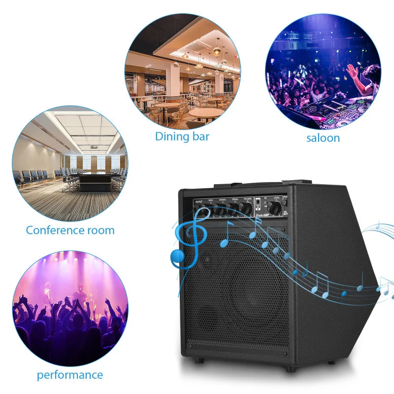 Electronic Drum Speaker 25W Portable BT Practice Drum Amplifier Speaker for Electric Drums Keyboard Wooden Guitars Home Practice