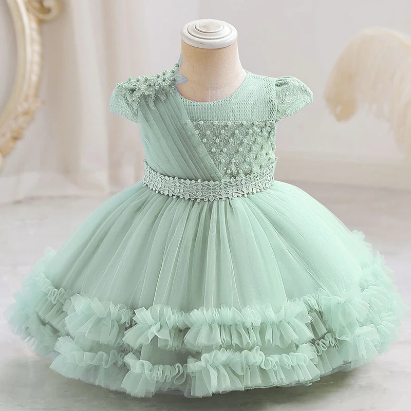 The new girl baby clothes one year old birthday party baptize the flower girl net yarn 0-4 years old princess skirt newborn clot