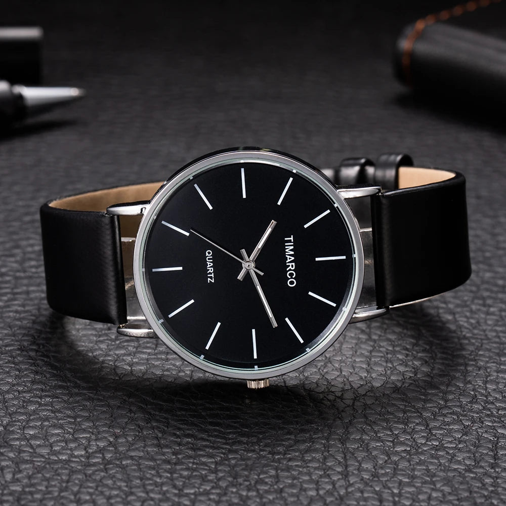 Men's Watches Fashion Metal Round Dial Analog Quartz Watch for Men Women Leather Band Wristwatch Casual Trend Simple Male Clock