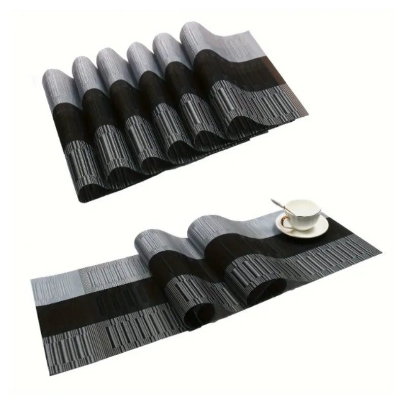 7pcs/set PVC Table Runner Placemats Set Non-Slip Heat-Resistant Western Dining Mats for Home Kitchen Holiday Table Decor