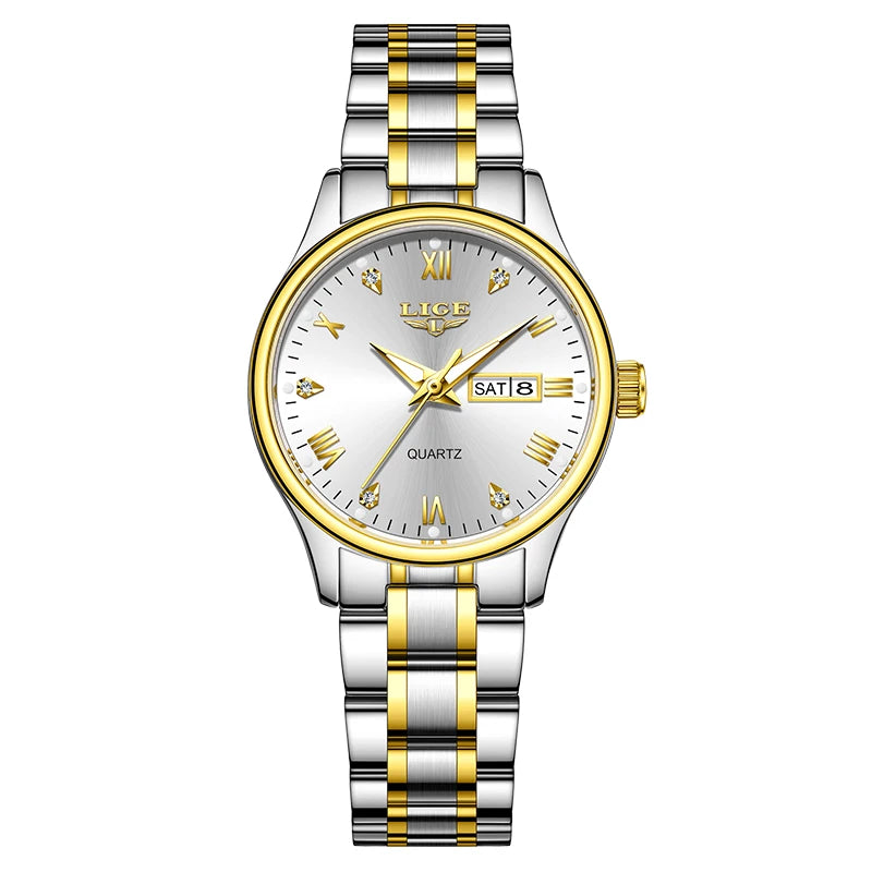 LIGE Top Brand Luxury Quartz Watches for Woman Elegant Fashion Classic Week Calendar Ladies Clock Women's Watch Montre Femme New