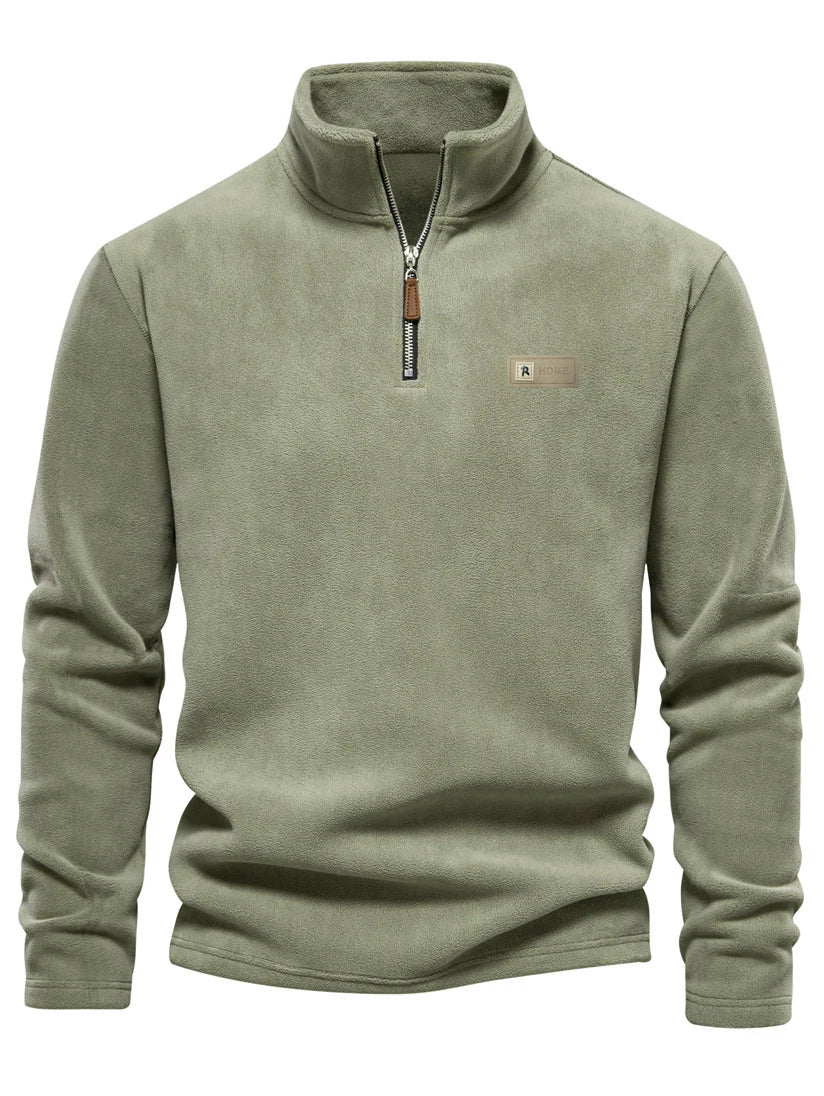 Men's fashion is versatile! Half zip stand up collar fleece long sleeved top