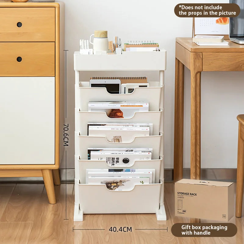 Book Storage Rack With Wheels Large Capacity Multi-Layer Table Side Storage Living Room Study Room Book Magazine Storage Shelf