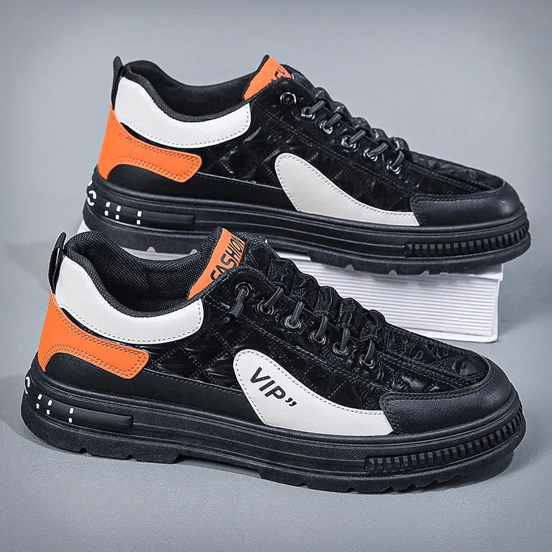 Men’s Shoes Fashion Leather Casual Shoes For Men Mesh Lightweight Sneakers Elastic Band Platform Vulcanized Shoes