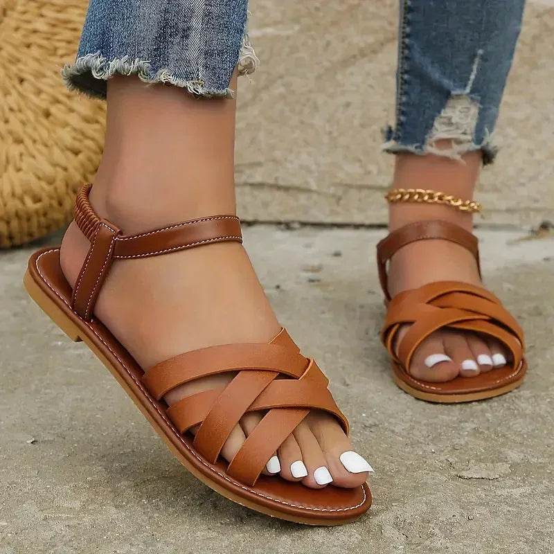 2025 New Shoes for Women Summer Women Flat Bottom Sandals Roman Strap Non Slip Rubber Soles Fashion Ladies Daily Sandals Women