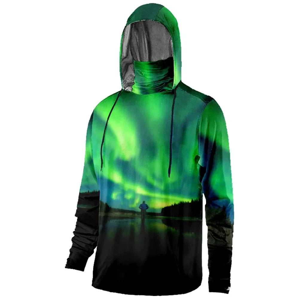Mens Fishing Clothing Trout Tuna Water Waves Sunset Printed Sun Protection Face Mask Hoodies Outdoor Sports Breathable Clothes