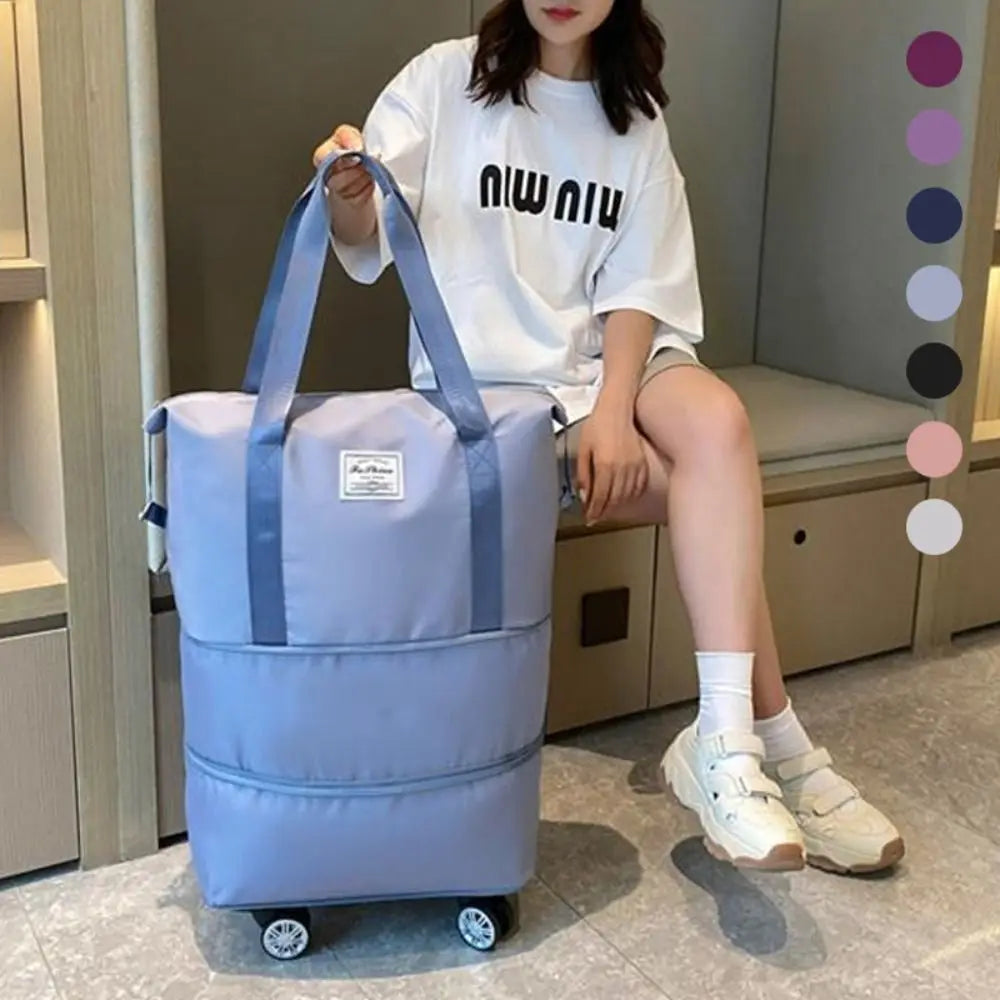 Travel Trolley Luggage Storage Bag With Wheels Waterproof Pulley Portable Collapsible Expandable Fashion Large Capacity Clothes