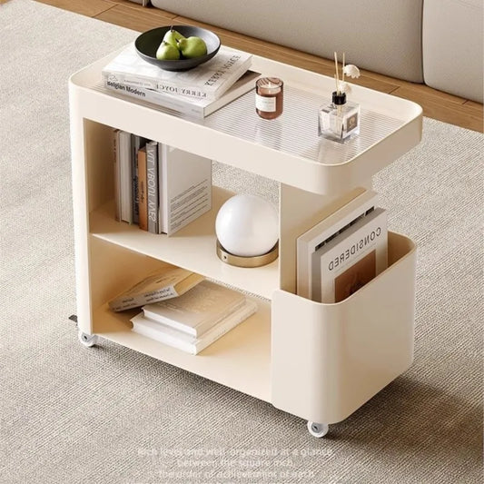 Mobile Coffee Table Side Cabinet Light Luxury High-end Feeling Living Room Table Small Cart Iron Bedside Shelf Storage Rack