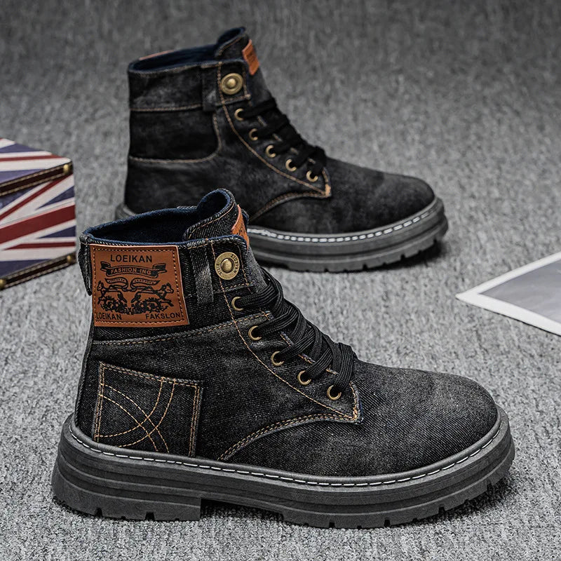 Men's Shoes 2025 Style Height Increase Breathable Mid Top Shoe Fashion Denim Casual Versatile Workwear Shoes Casual Boots Shoes