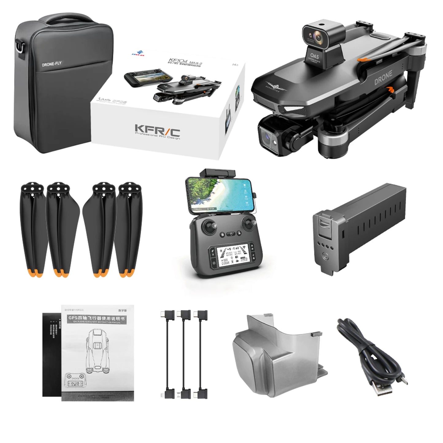 KF104MAX-2 KF104 RC Drone Intelligent Touch Screen FPV Brushless Control 3-axis Gimbal GPS Positioning Aerial Photography Drone