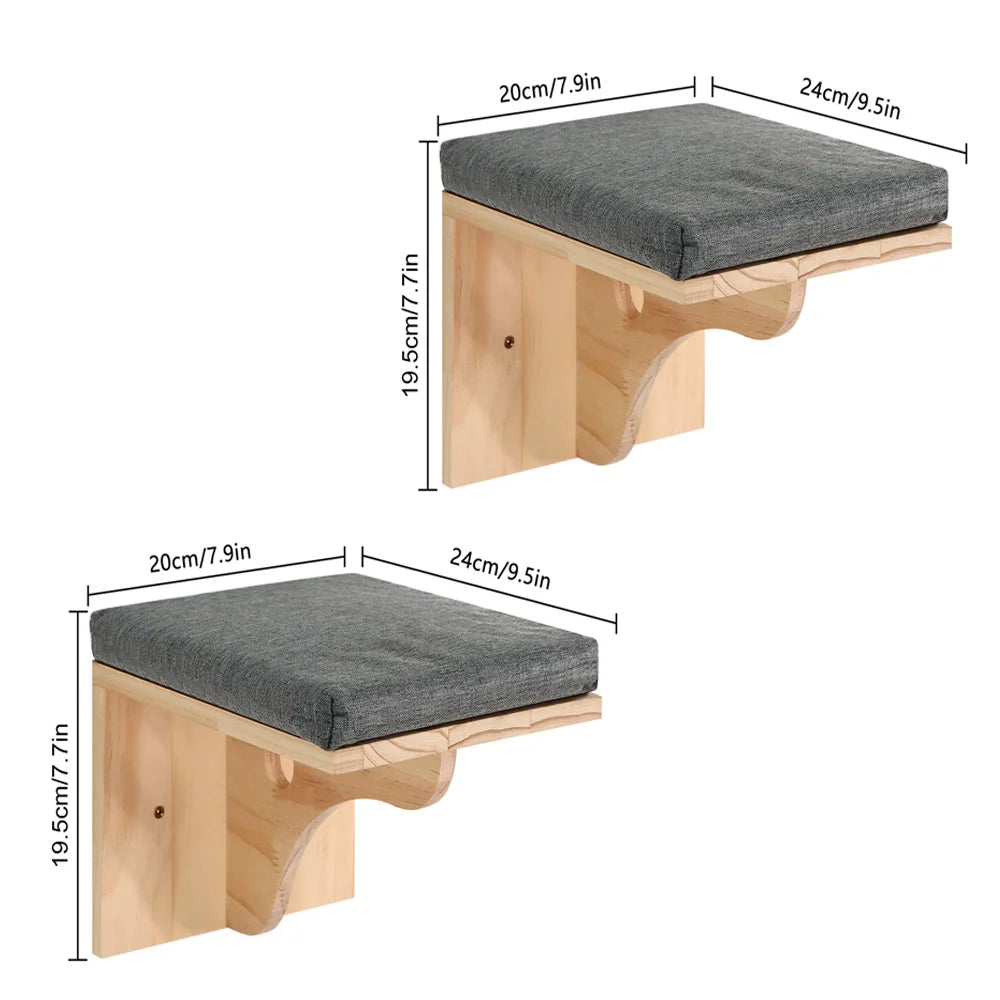 Cat Climbing Shelves Wall-Mounted Cat Tree Tower Scratcher Hammock Sisal Rope Ladder Hiding House Bed Cats Gym Claw Grinding Toy