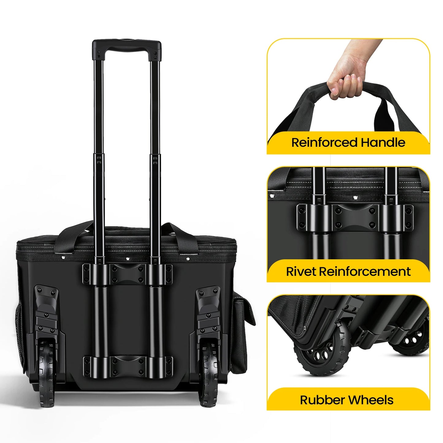Rolling Tool Bag, Tool Bag with Wheels, Portable Storage Organizer Rolling Tool Tote, for Electrician, Construction, Men, Women
