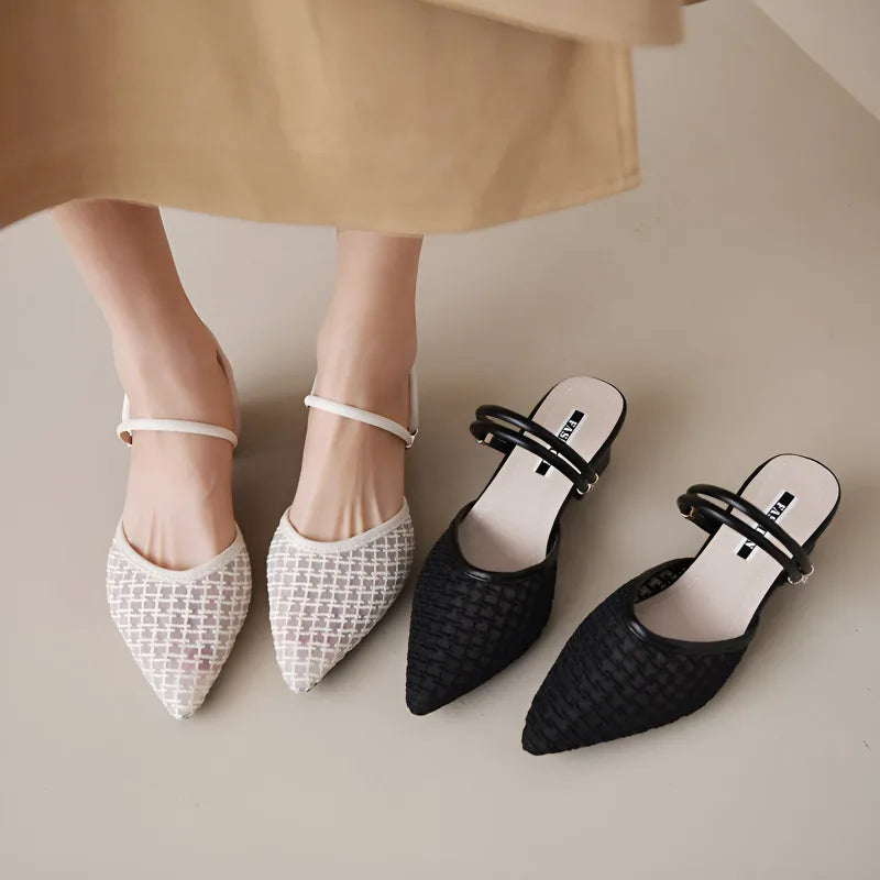 Women's New Slippers Minimalist Fashionable Thick-heeled Slip-on Sandals Summer Two-way Outer Wear One Line High Heel Slippers
