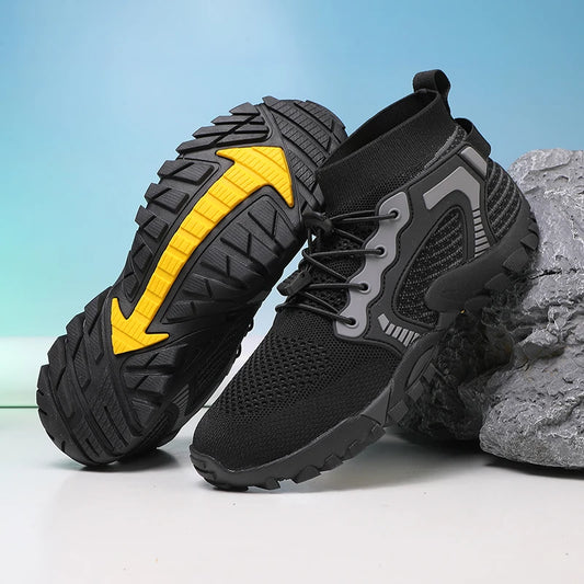Men‘s Trekking Shoes Breathable Knit Hiking Sneakers Outdoor Lace-up Water Trainers Hunting Tactical Boots Walking Wading Shoes