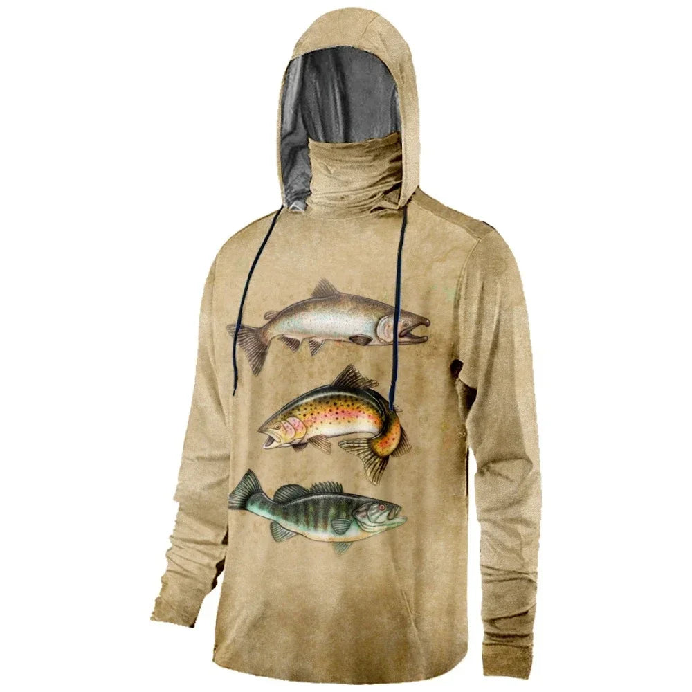 Mens Fishing Clothing Fishing Time Hook Trout Printed Sun Protection Face Mask Hoodies Outdoor Sports Breathable Clothes