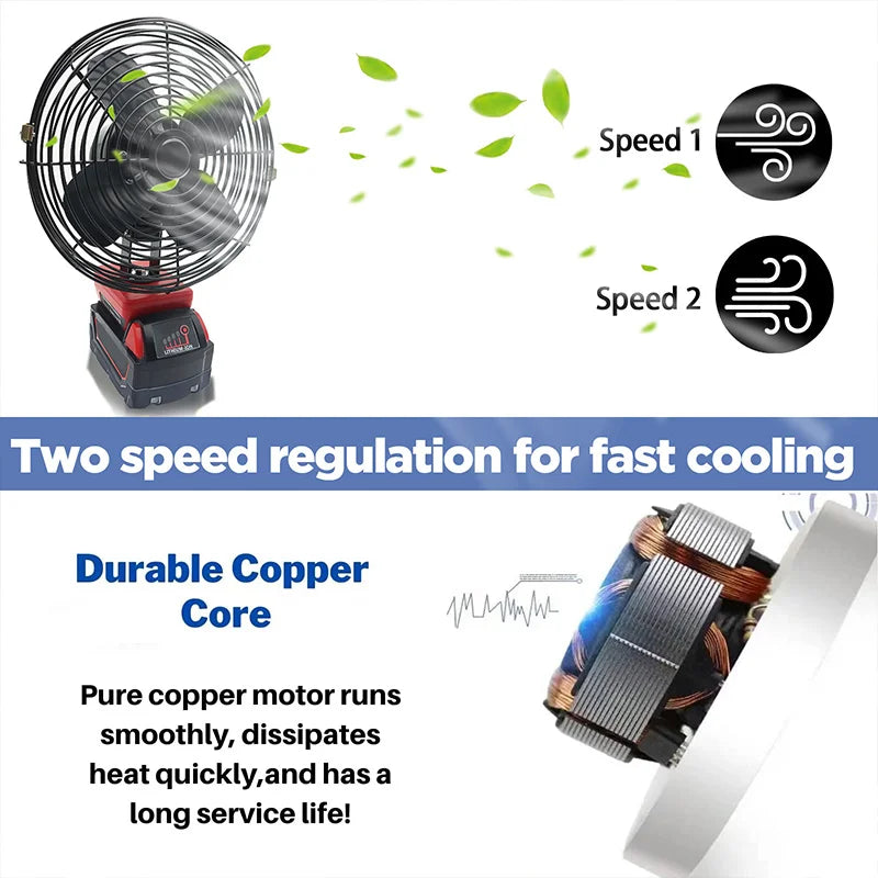 Electric Fan Floor Fan Household Desktop Fan Outdoor Camping Fan For Milwaukee for M18 18V Li-ion Battery 48-11-1835 48-11-1890