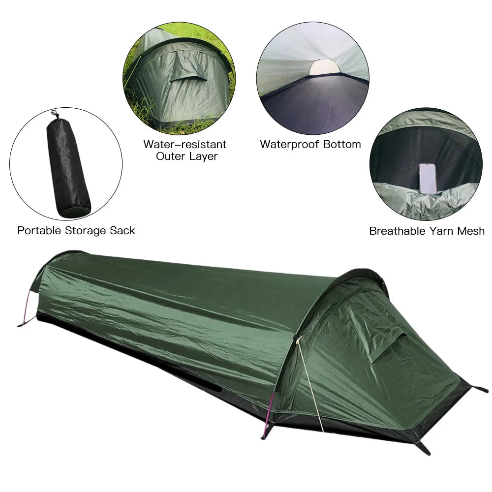 Camping Single Person Tent Ultralight Compact Outdoor Sleeping Bag Tent Larger Space Waterproof Backpacking Tent Cover Hiking