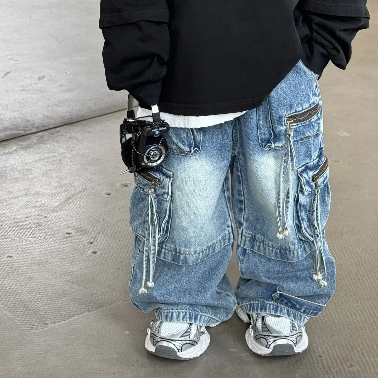 Baby Children Denim Pants Spring Autumn New Fashionable Cargo Jeans Boy Korean Style Casual Handsome Full Length Pocket Pants