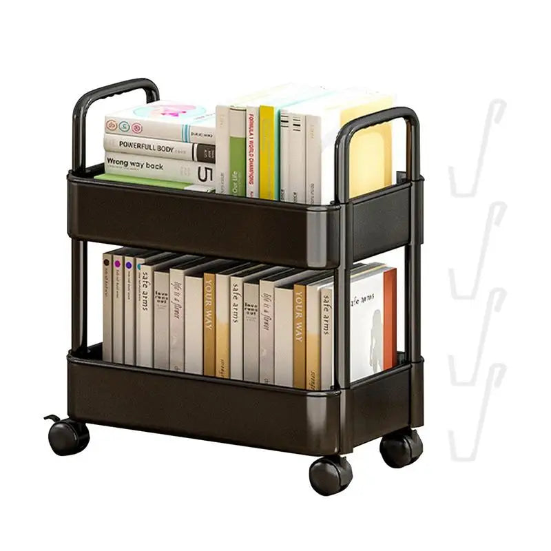 Under Table Storage Shelf With Wheel 2-Layer Movable Bookshelf Cart Household Sundries Storage Trolley Kitchen Bedroom Organizer