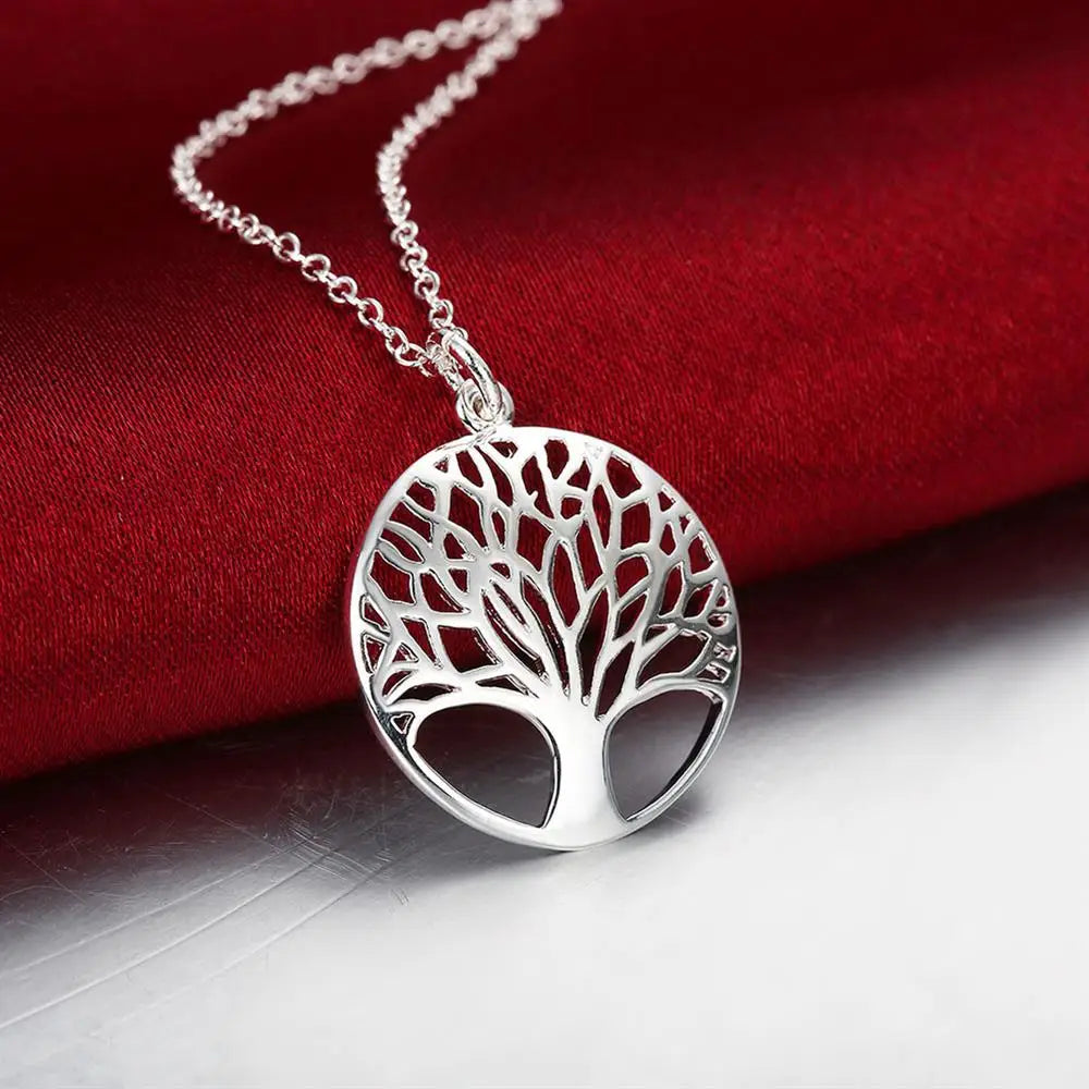 Hot Woman Jewelry Sets Silver Color Fine Retro Round Tree Pendant Necklace Earrings Fashion Party Wedding Holiday Gifts