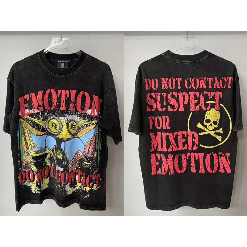 Men's Clothing MIXED EMOTION T-shirts American Streetwear Interesting Angel Print Hot Drill Letter Logo Top Tee Short Sleeve