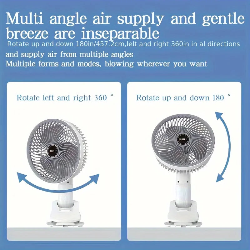 Electric Desktop Fan Clip Fan Ventilator USB Rechargeable Personal Handheld Fan with Adjustable Angle Home Bedroom Dormitory